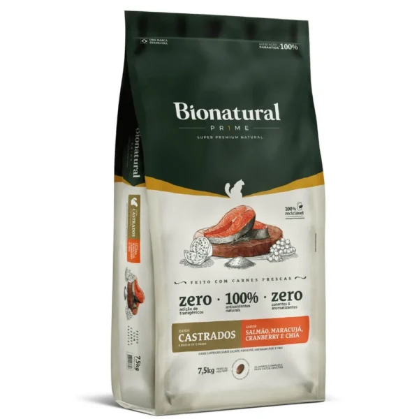 Ração Bionatural Prime Gatos Adultos Salmão 7,5kg - Saúde e Bem-Estar